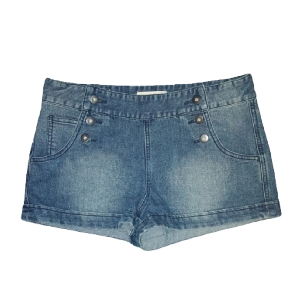 Blue Jean Shorts Cuffed Hem Vintage Style